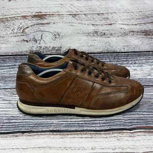 Bugatti Brown Leather Low Profile Sneakers Shoes, Men’s Size 45